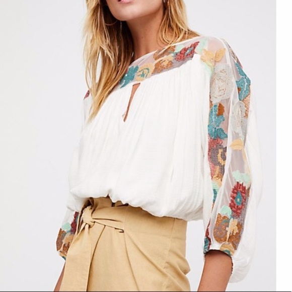 Free People Tops - Free People Galina  Embroidered Crop Top Small